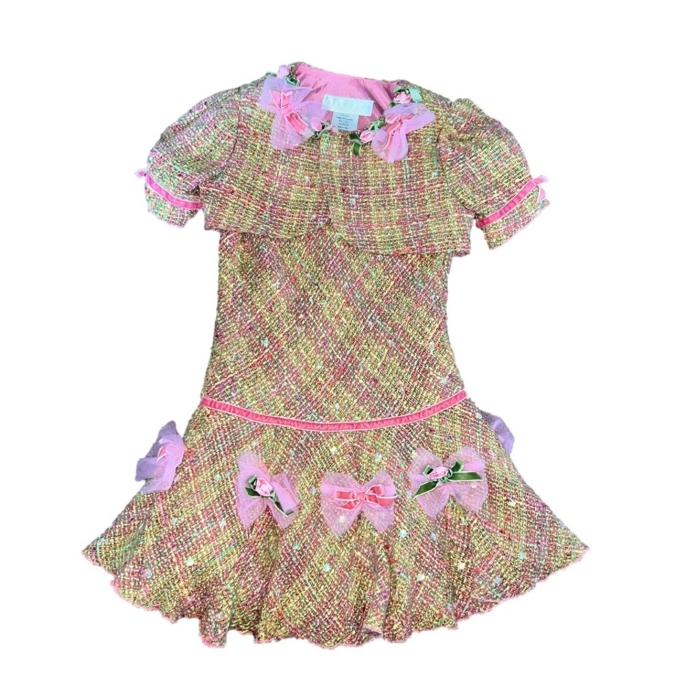 BISCOTTI pink tweed dress with matching jacket high end boutique style